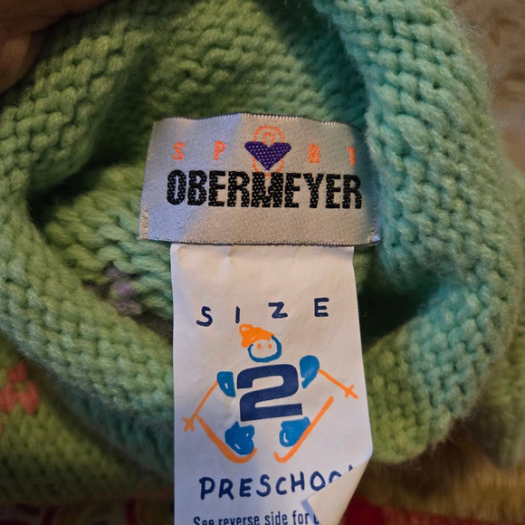 Vintage VTG Toddlers Kids Size 2T Obermeyer Green Knit Snow Bunny Sweater - Picture 4 of 4